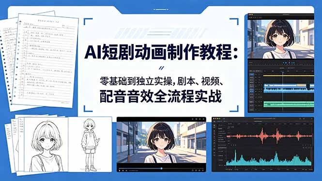 AI短剧动画制作教程：零基础到独立实操，剧本、视频、配音音效全流程实战-52网创