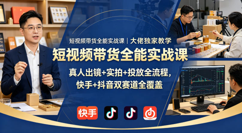 短视频带货全能实战课｜大佬独家教学，真人出镜+实拍+投放全流程，快手+抖音双赛道全覆盖 - 52网创-52网创