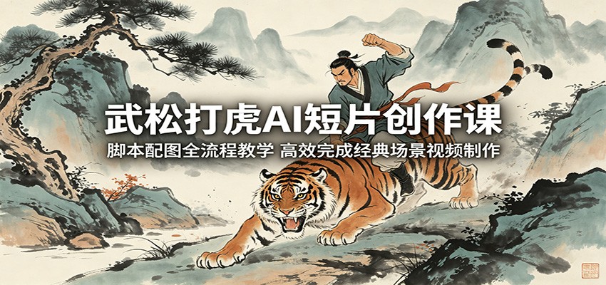 武松打虎AI短片创作课：脚本配图全流程教学，高效完成经典场景视频制作 - 52网创-52网创