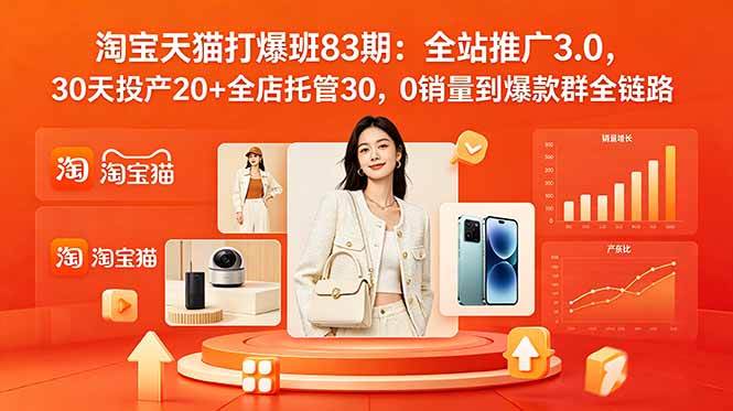 （18920期）2026淘宝天猫打爆班83期：全站推广3.0，30天投产20+全店托管30，0销量到爆款群全链路-52网创