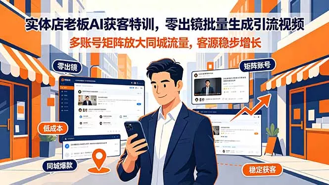 实体店老板AI获客特训，零出镜批量生成引流视频，多账号矩阵放大同城流量，客源稳步增长-52网创