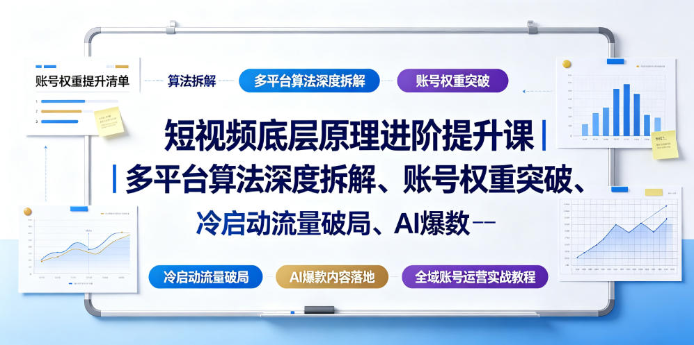 短视频底层原理进阶提升课｜多平台算法深度拆解、账号权重突破、冷启动流量破局、AI爆款内容落地与全域账号运营实战教程-52网创