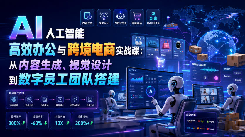 AI人工智能高效办公与跨境电商实战课：从内容生成、视觉设计到数字员工团队搭建 - 52网创-52网创