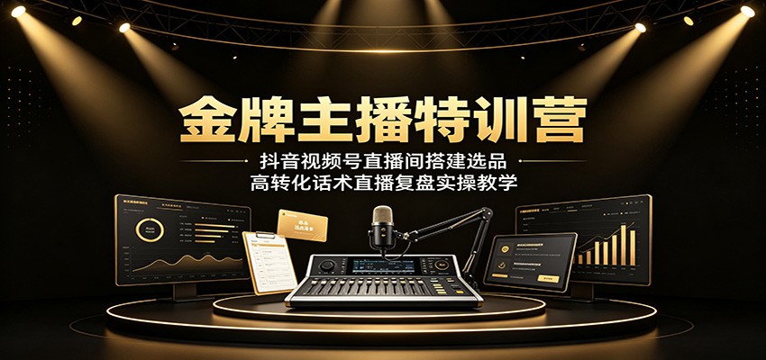金牌主播特训营：抖音视频号直播间搭建选品，高转化话术直播复盘实操教学 - 52网创-52网创