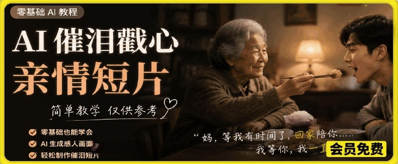 AI催泪戳心亲情短片，零基础AI教程，简单教学仅供参考-52网创