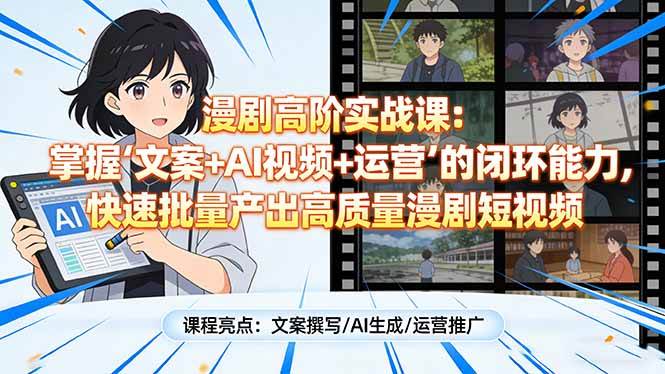 （17461期）漫剧高阶实战课：掌握“文案+AI视频+运营”的闭环能力，快速批量产出高质量漫剧短视频-52网创