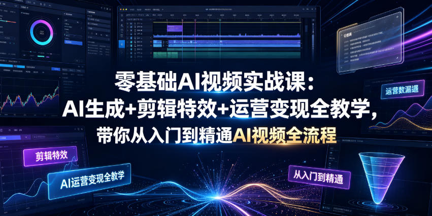 零基础AI视频实战课：AI生成+剪辑特效+运营变现全教学，带你从入门到精通AI视频全流程-52网创