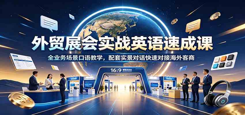 外贸展会实战英语速成课：全业务场景口语教学，配套实景对话快速对接海外客商-52网创