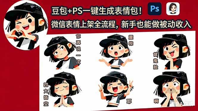 （18402期）豆包+PS一键生成表情包！微信表情上架全流程，新手也能做被动收入 - 52网创-52网创