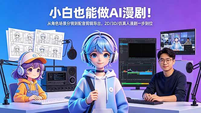 （18343期）小白也能做AI漫剧！从角色场景分镜到配音剪辑导出，2D/3D/仿真人漫剧一步到位 - 52网创-52网创