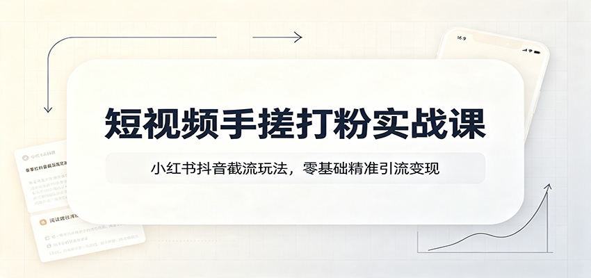短视频手搓打粉实战课：小红书抖音截流玩法，零基础精准引流变现 - 52网创-52网创
