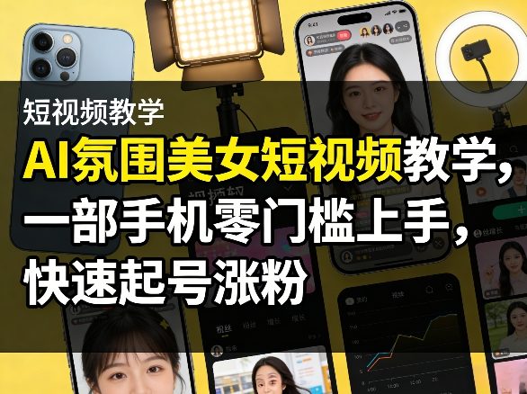 AI氛围美女短视频教学，一部手机零门槛上手，快速起号涨粉-52网创