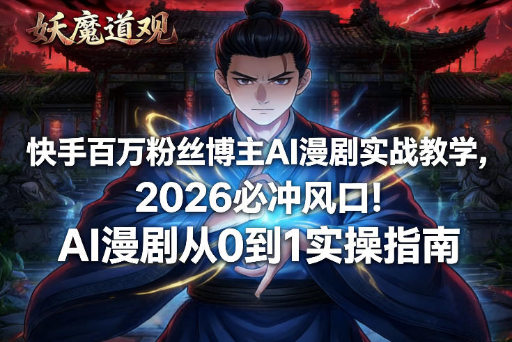 快手百万粉丝博主AI漫剧实战教学，2026必冲风口！AI漫剧从0到1实操指南-52网创