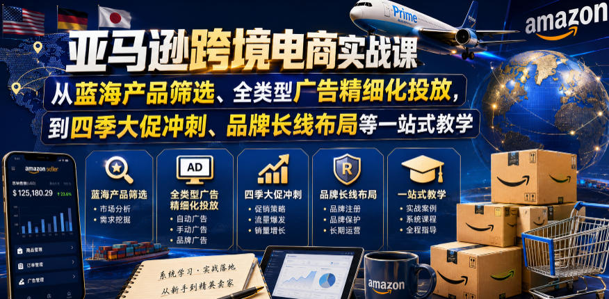 亚马逊跨境电商实战课，从蓝海产品筛选、全类型广告精细化投放，到四季大促冲刺、品牌长线布局等一站式教学（更新8月） - 52网创-52网创