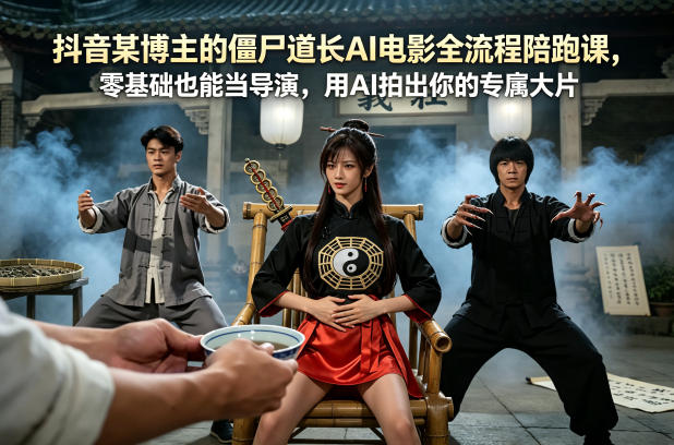 抖音某博主的僵尸道长AI电影全流程陪跑课，零基础也能当导演，用AI拍出你的专属大片 - 52网创-52网创