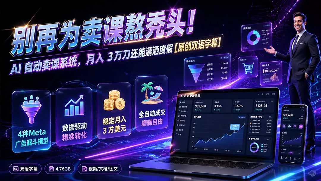 别再为卖课熬秃头！AI 自动卖课系统，月入 3 万刀还能潇洒度假【原创双语字幕】-52网创