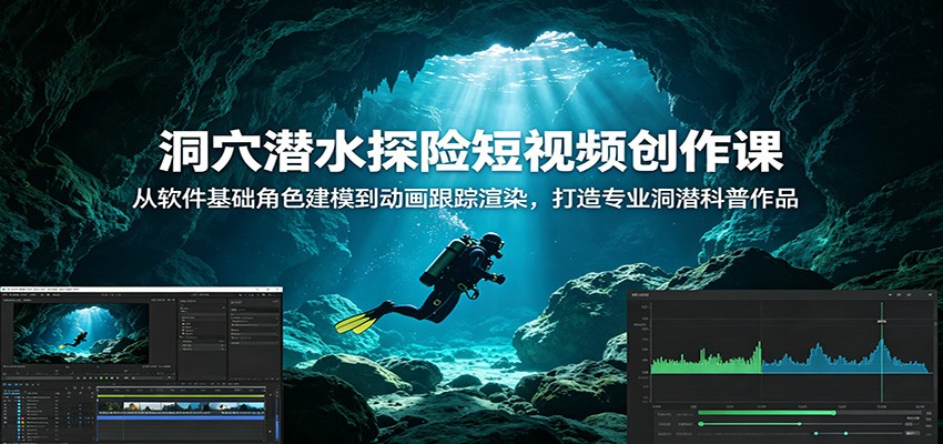 洞穴潜水探险短视频创作课：从软件基础角色建模到动画跟踪渲染，打造专业洞潜科普作品 - 52网创-52网创
