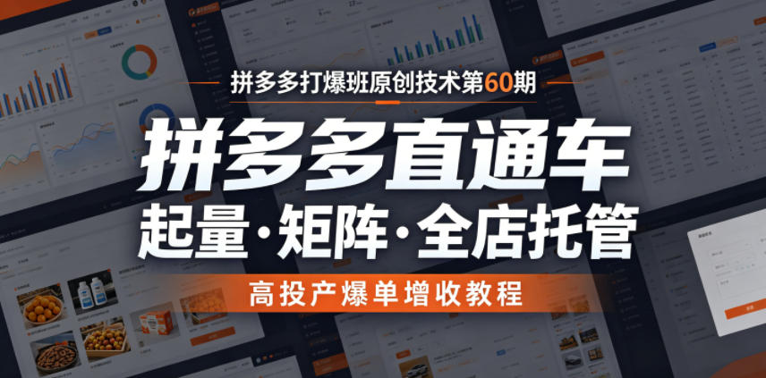 拼多多打爆班原创技术第60期，拼多多直通车，起量・矩阵・全店托管，高投产爆单增收教程-52网创