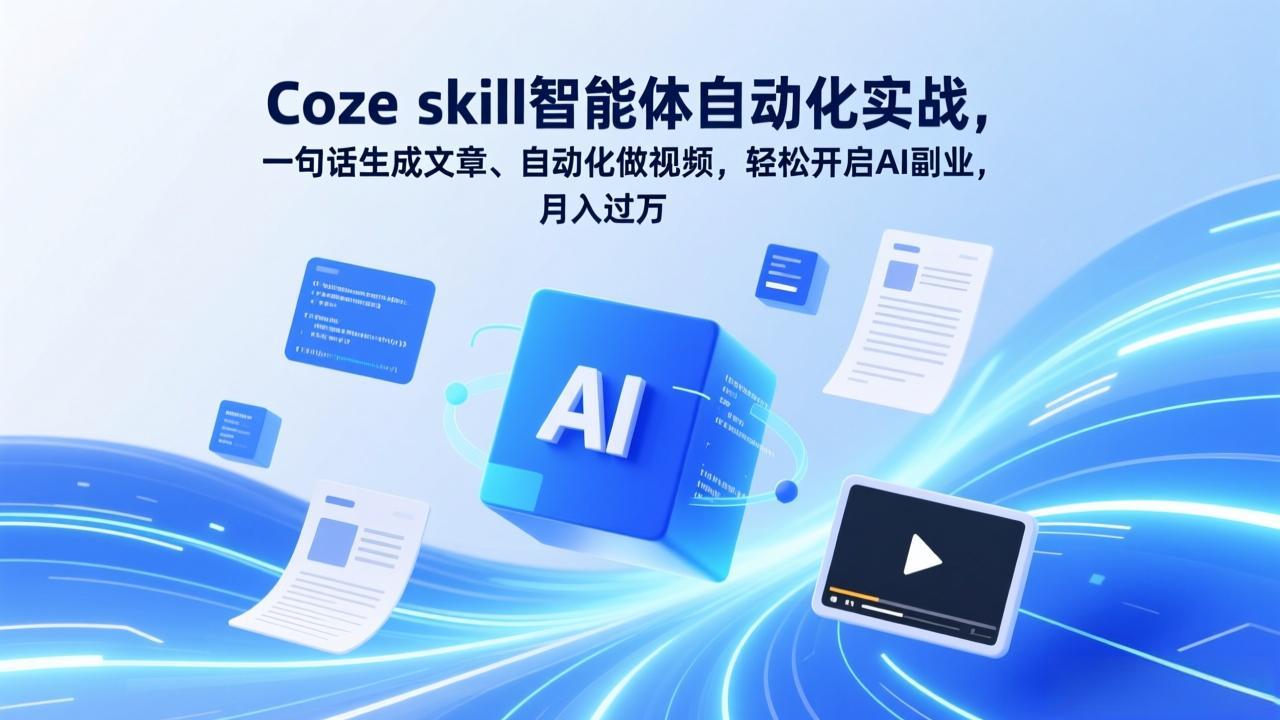 Coze skill智能体自动化实战，一句话生成文章、自动化做视频，轻松开启AI副业，月入过万-52网创