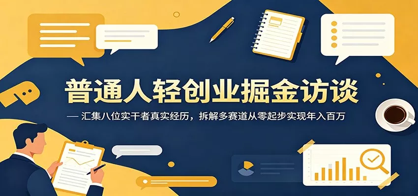 普通人轻创业掘金访谈：汇集八位实干者真实经历，拆解多赛道从零起步实现年入百万 - 52网创-52网创