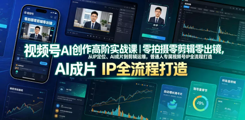 视频号AI创作高阶实战课｜零拍摄零剪辑零出镜，从IP定位、AI成片到剪辑运维，普通人专属视频号IP全流程打造 - 52网创-52网创