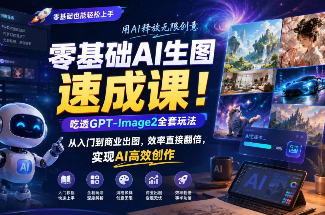 零基础AI生图速成课！吃透GPT-Image2全套玩法，从入门到商业出图，效率直接翻倍，实现AI高效创作 - 52网创-52网创