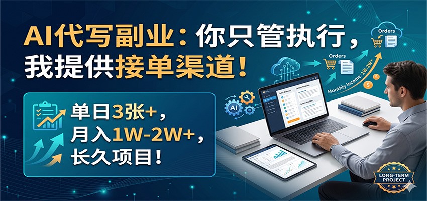 AI代写副业：你只管执行，我提供接单渠道！单日3张+，月入1W-2W+，长久项目 - 52网创-52网创
