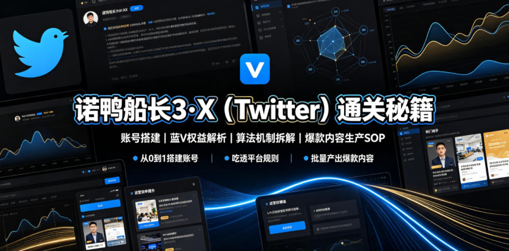 诺鸭船长3·X（Twitter）通关秘籍，涵盖账号搭建、蓝V权益解析、算法机制拆解及爆款内容生产SOP - 52网创-52网创