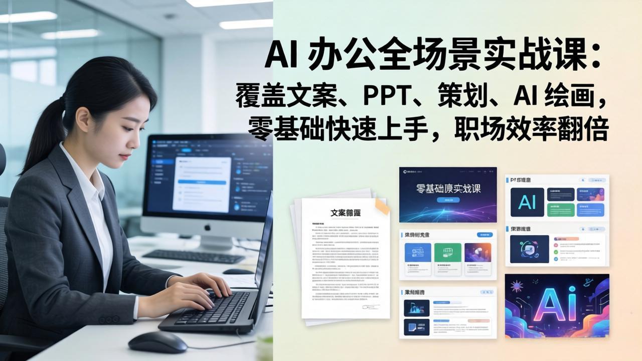 AI 办公全场景实战课:覆盖文案、PPT、策划、AI 绘画,零基础快速上手,职场效率翻倍 AI 办公全场景实战课:覆盖文案、PPT、策划、AI 绘画,零基础快速上手,职场效率翻倍