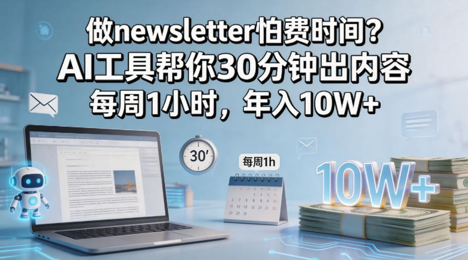 做newsletter怕费时间？AI工具帮你30分钟出内容，每周1小时，年入10W+！【原创双语字幕】 - 52网创-52网创
