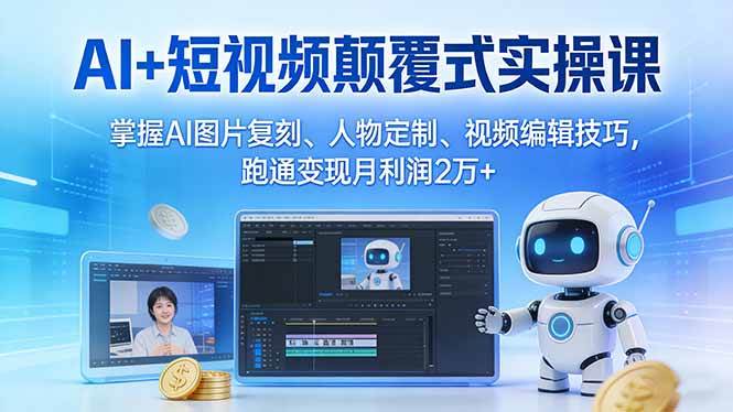 （17454期）AI+短视频颠覆式实操课：掌握AI图片复刻、人物定制、视频编辑技巧，跑通变现月利润2万+-52网创