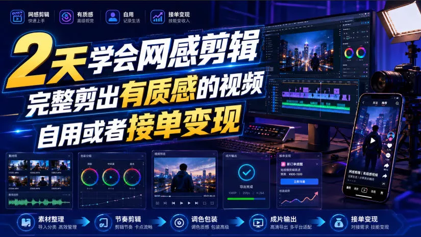 2天学会网感剪辑，完整剪出有质感的视频，自用或者接单变现-52网创