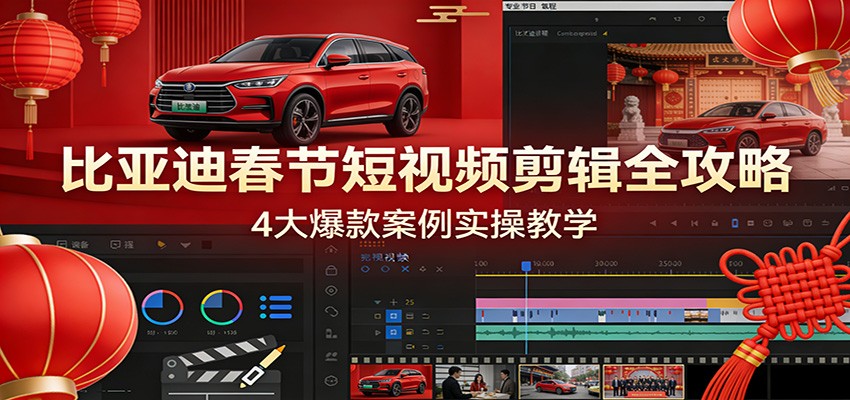 比亚迪春节短视频剪辑全攻略，4大爆款案例实操教学-52网创