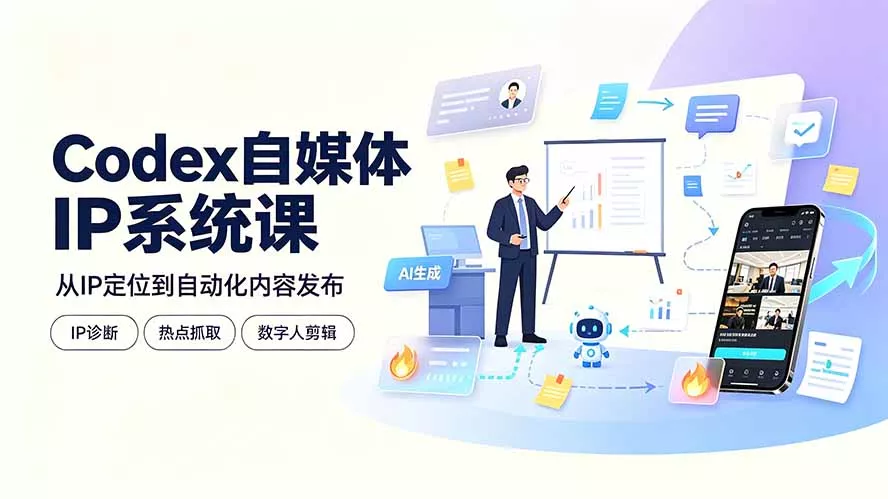 Codex自媒体IP系统课：IP诊断/热点抓取/IP蒸馏 Skill，爆款复刻数字人多平台自动发布教程 - 52网创-52网创