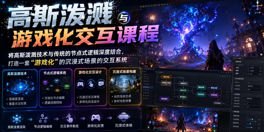 高斯泼溅与游戏化交互课程，将高斯泼溅技术与传统的节点式逻辑深度结合，打造一套“游戏化”的沉浸式场景的交互系统 - 52网创-52网创