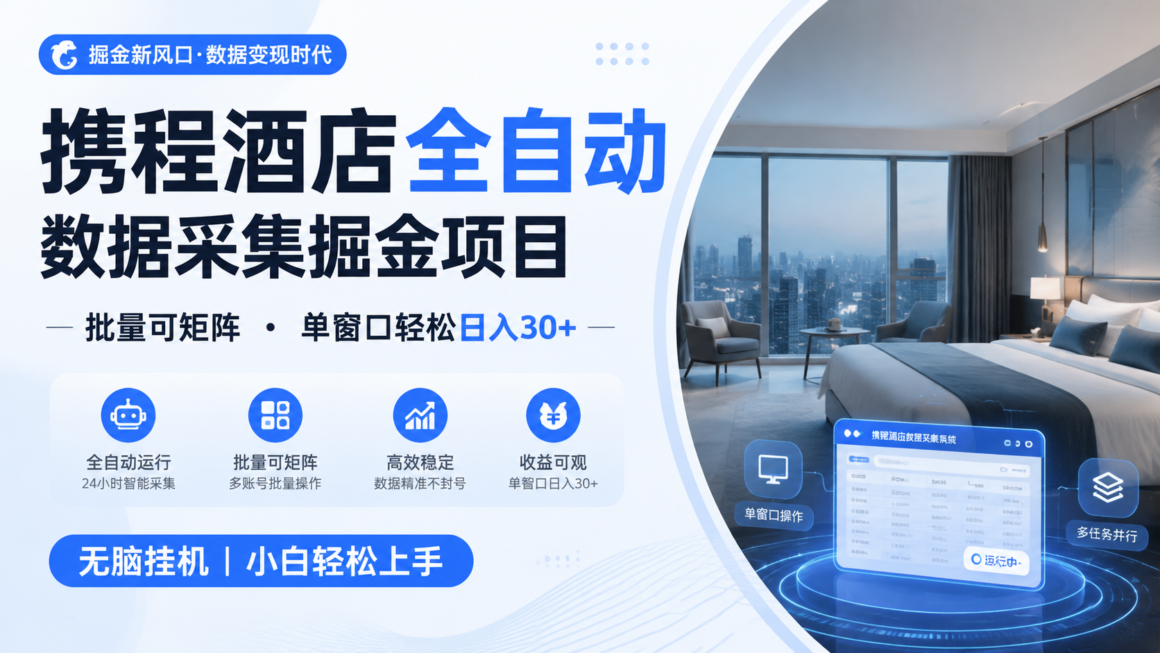 携程酒店全自动数据采集掘金 批量可矩阵 单窗口轻松日入30+ - 52网创-52网创