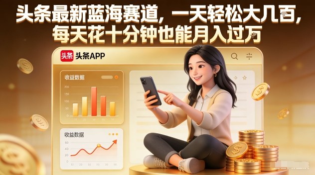 头条最新蓝海赛道,一天轻松大几张,每天花十分钟也能月入过1W【揭秘】-52网创