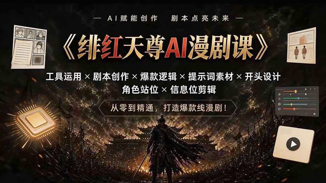 （19597期）绯红天尊AI漫剧课｜工具运用×剧本创作×爆款逻辑×提示词素材×开头设计×角色站位×信息位剪辑 - 52网创-52网创