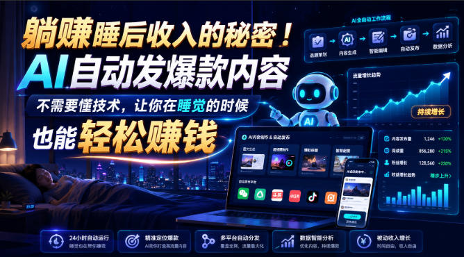 躺賺睡后收入的秘密!AI自动发爆款内容,不需要懂技术,让你在睡觉的时候也能轻松賺钱【原创双语字幕】-52网创