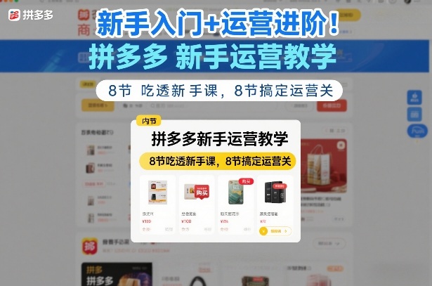 新手入门+运营进阶！拼多多新手运营教学，8节吃透新手课，8节搞定运营关 - 52网创-52网创