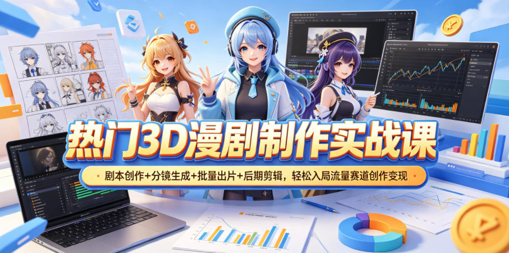 热门3D漫剧制作实战课，剧本创作+分镜生成+批量出片+后期剪辑，轻松入局流量赛道创作变现 - 52网创-52网创