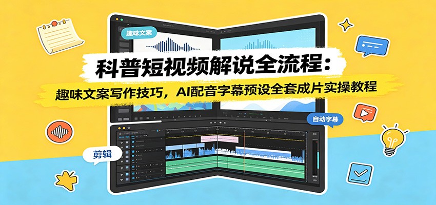 科普短视频解说全流程：趣味文案写作技巧，AI配音字幕预设全套成片实操教程 - 52网创-52网创