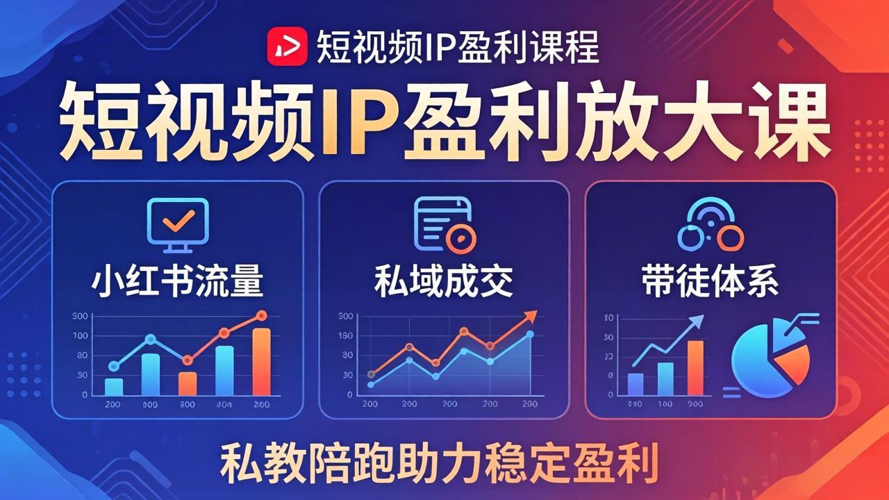 短视频IP盈利放大课：小红书流量+私域成交+带徒体系，私教陪跑助力稳定盈利 - 52网创-52网创