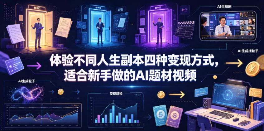体验不同人生副本四种变现方式，适合新手做的AI题材视频-52网创