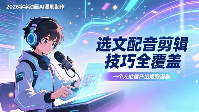 2026字字动画AI漫剧制作-1期，选文配音剪辑技巧全覆盖，一个人就能批量产出爆款漫剧-52网创