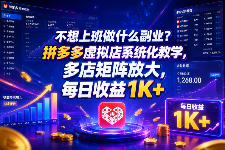 不想上班做什么副业？拼多多虚拟店系统化教学，多店矩阵放大，每日收益1K+【揭秘】 - 52网创-52网创
