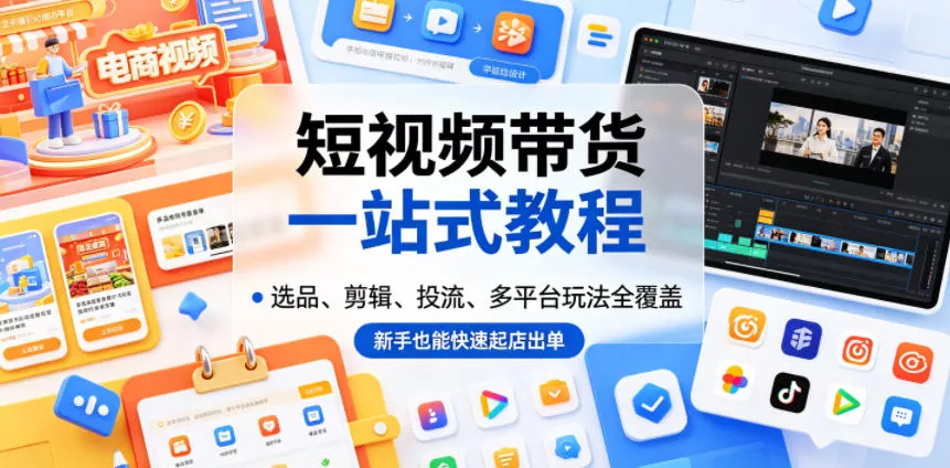 短视频带货一站式教程，选品、剪辑、投流、多平台玩法全覆盖，新手也能快速起店出单 - 52网创-52网创