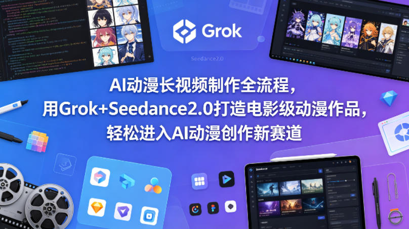 AI动漫长视频制作全流程，用Grok+Seedance2.0打造电影级动漫作品，轻松进入AI动漫创作新赛道-52网创