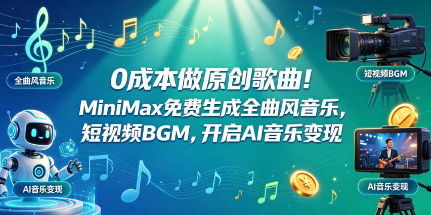 0成本做原创歌曲！MiniMax免费生成全曲风音乐，短视频BGM，开启AI音乐变现 - 52网创-52网创