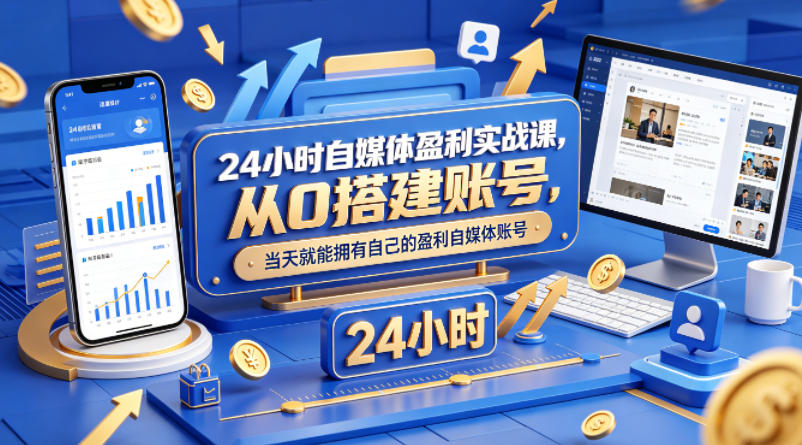 24小时自媒体盈利实战课，从0搭建账号，当天就能拥有自己的盈利自媒体账号 - 52网创-52网创
